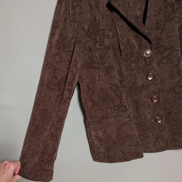 Croft & Barrow Floral Textured Jacquard Brown Blazer Classic Cozy Career Jacket - Picture 10 of 16